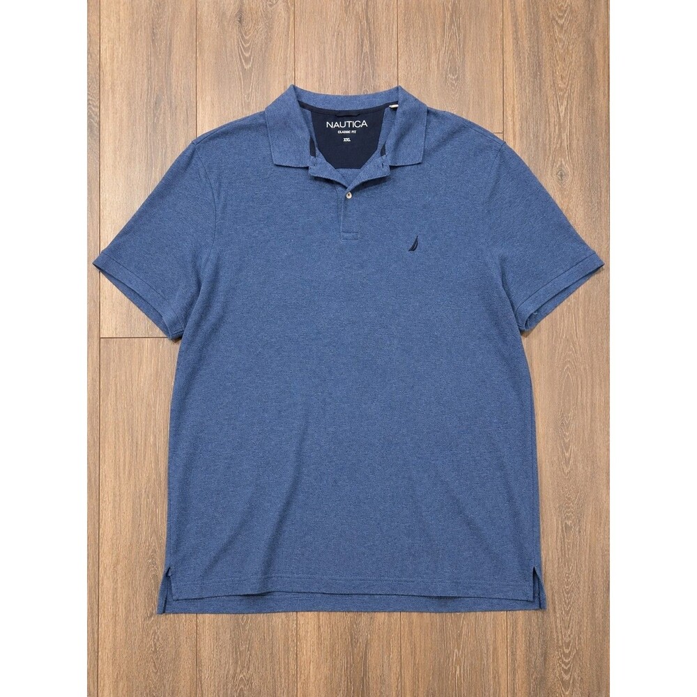 Nautica Polo Shirt Mens XXL Blue Heather Classic Fit Sail Logo Casual